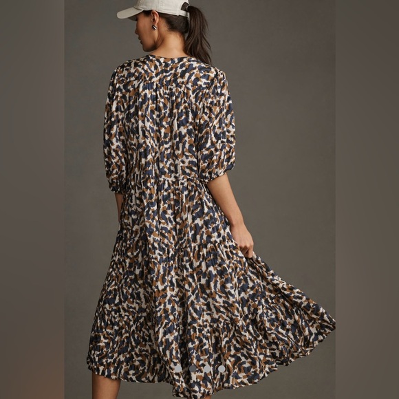 Velvet by Graham & Spencer For Anthro Ottilie Midi Dress Blue/Brown Size S NWT - Picture 3 of 16